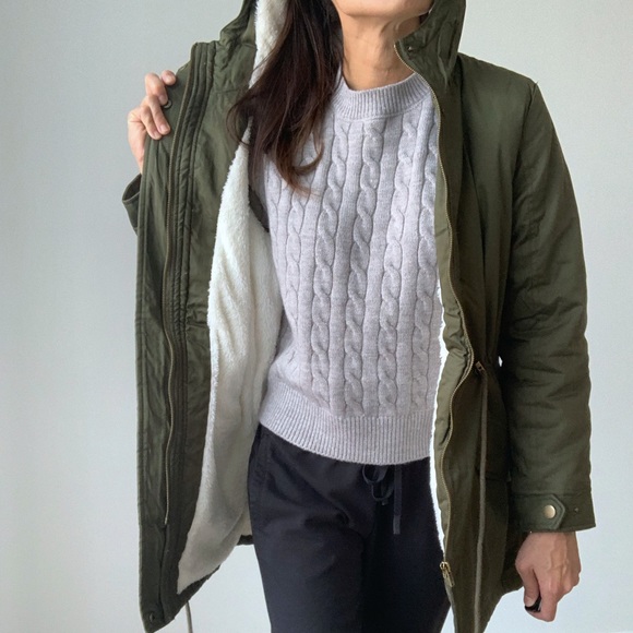 OLIVE GREEN UTILITY PARKA WITH SHERPA LINE AND HOODIE JACKET - Picture 7 of 9